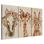 Impression sur toile modulaire Collage représentant des animaux avec des fleurs sur la tête