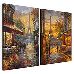 Impression sur toile modulaire Tableau représentant une rue avec une tour en arrière-plan