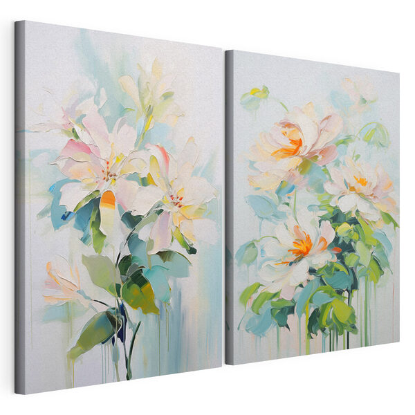 Peinture représentant des fleurs sur un fond blanc Impression sur toile modulaire Peinture représentant des fleurs sur un fond blanc