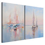 Impression sur toile modulaire Peinture représentant des bateaux sur l'eau
