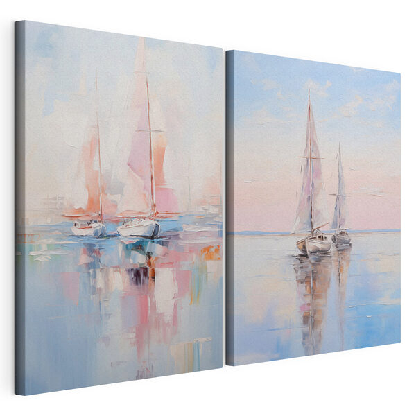 Impression sur toile modulaire Peinture représentant des bateaux sur l'eau