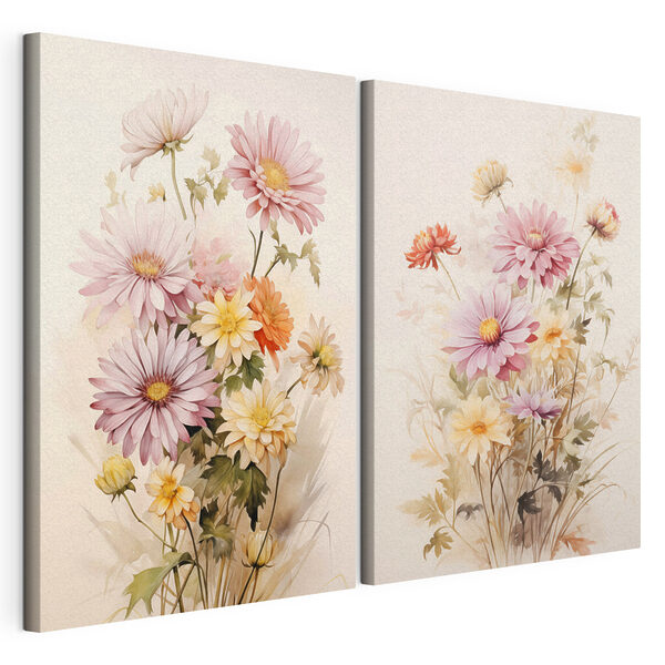 Peinture représentant des fleurs sur fond blanc Impression sur toile modulaire Peinture représentant des fleurs sur fond blanc