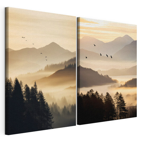 Des oiseaux survolant une vallée Impression sur toile modulaire Des oiseaux survolant une vallée