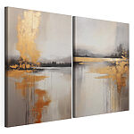 Impression sur toile modulaire Peinture représentant un lac et un paysage brumeux