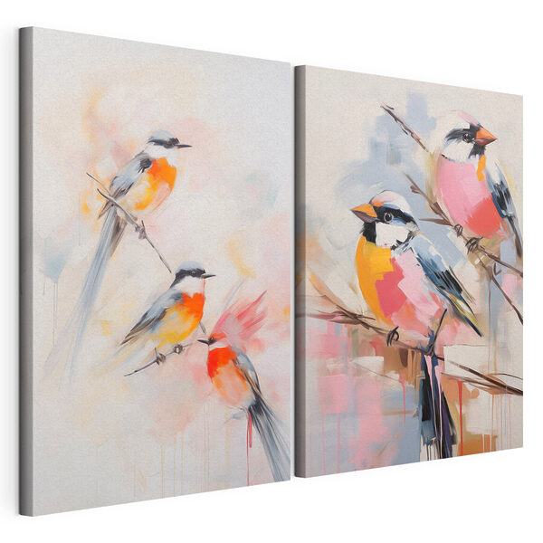 Peinture représentant des oiseaux sur une branche Impression sur toile modulaire Peinture représentant des oiseaux sur une branche