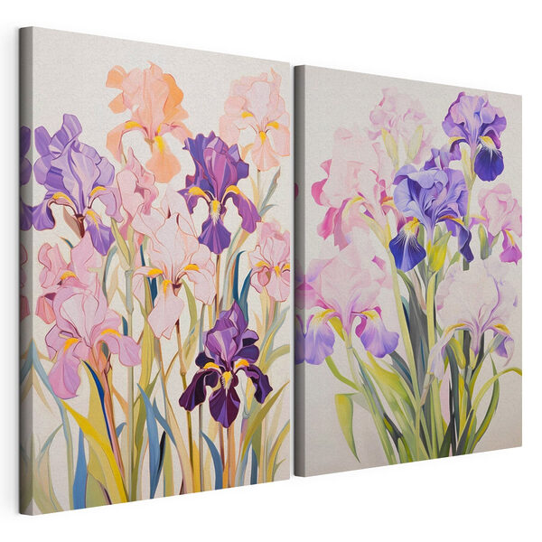 Impression sur toile modulaire Peinture représentant des fleurs sur fond blanc