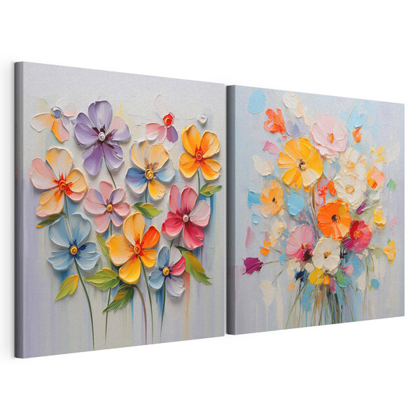 Peinture représentant des fleurs sur un fond blanc Impression sur toile modulaire Peinture représentant des fleurs sur un fond blanc
