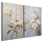 Impression sur toile modulaire Deux tableaux représentant des fleurs sur fond gris