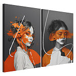 Impression sur toile modulaire Femme avec de la peinture orange sur le visage