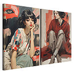 Impression sur toile modulaire Collage représentant une femme assise par terre