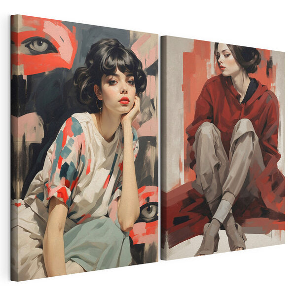 Collage représentant une femme assise par terre Impression sur toile modulaire Collage représentant une femme assise par terre
