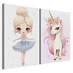 Impression sur toile modulaire Deux affiches représentant une licorne et une licorne