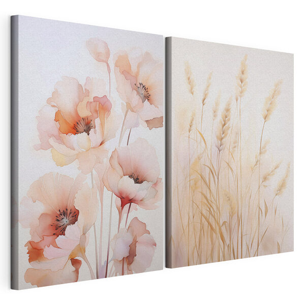 Peinture représentant des fleurs et du blé Impression sur toile modulaire Peinture représentant des fleurs et du blé