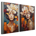 Impression sur toile modulaire Collage représentant une femme avec des fleurs dans les cheveux