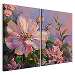 Impression sur toile modulaire Peinture représentant des fleurs sur fond violet