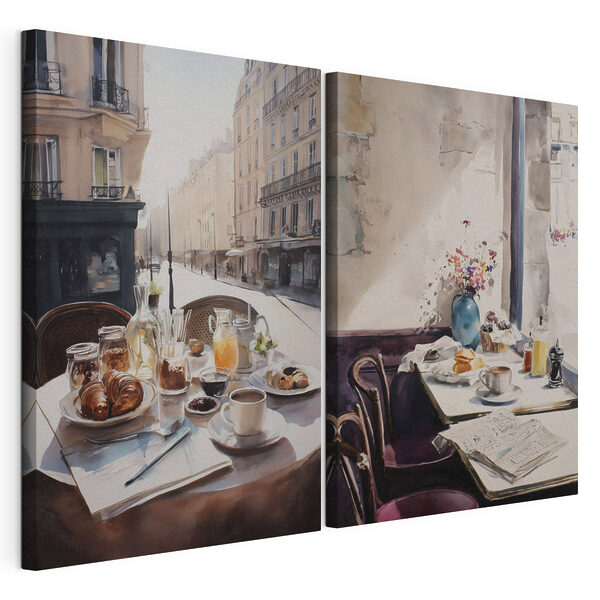 Impression sur toile modulaire Impression sur toile modulaire Aquarelle représentant une table sur laquelle sont disposés des plats et des boissons (UGS : m00736)