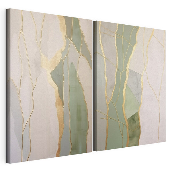 Lignes et formes abstraites en vert Impression sur toile modulaire Lignes et formes abstraites en vert