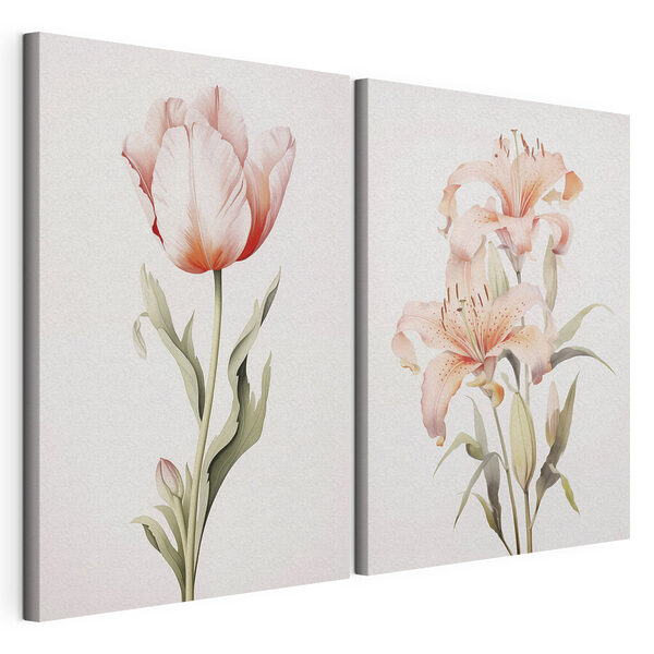 Impression sur toile modulaire Des fleurs délicates aux teintes pastel douces