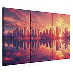 Impression sur toile modulaire Panorama urbain avec un plan d'eau