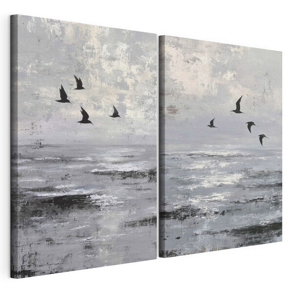Groupe d'oiseaux survolant l'eau Impression sur toile modulaire Groupe d'oiseaux survolant l'eau