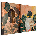 Impression sur toile modulaire Collage de tableaux représentant une femme et une femme entourée de feuilles