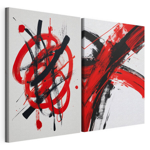 Impression sur toile modulaire Peinture rouge et noire sur une surface blanche