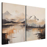 Impression sur toile modulaire Peinture représentant des montagnes et un lac