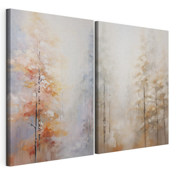Impression sur toile modulaire Peinture représentant des arbres dans une forêt