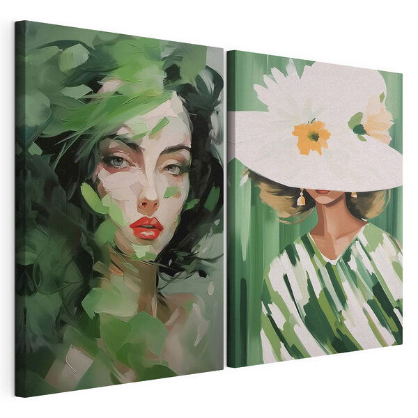 Impression sur toile modulaire Modular canvas print Two pictures of women with leaves