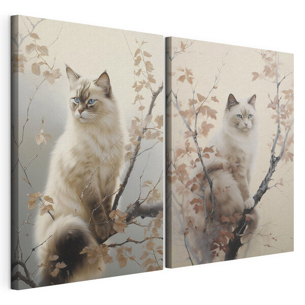 Chat perché dans un arbre Impression sur toile modulaire Chat perché dans un arbre