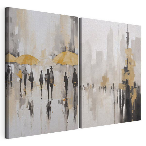 Tableau représentant des personnes marchant avec des parapluies Impression sur toile modulaire Tableau représentant des personnes marchant avec des parapluies