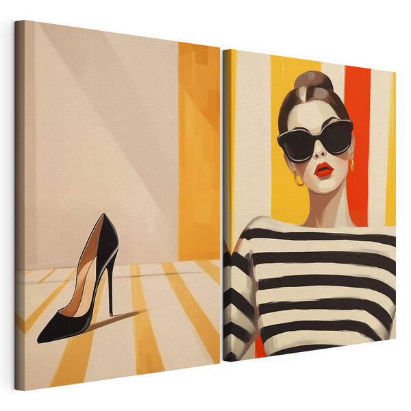 Impression sur toile modulaire Femme portant des lunettes de soleil et un t-shirt rayé