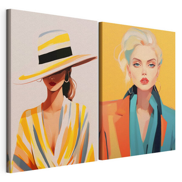 Impression sur toile modulaire Deux femmes portant des chapeaux