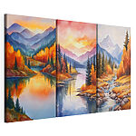 Impression sur toile modulaire Série de tableaux représentant une rivière et des montagnes