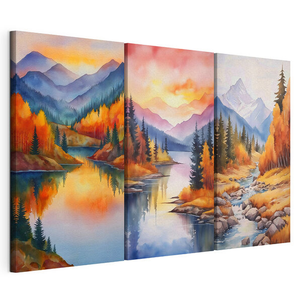 Série de tableaux représentant une rivière et des montagnes Impression sur toile modulaire Série de tableaux représentant une rivière et des montagnes