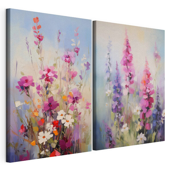 Peinture représentant des fleurs dans un champ Impression sur toile modulaire Peinture représentant des fleurs dans un champ