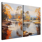 Impression sur toile modulaire Une rivière bordée d'arbres sous un ciel nuageux