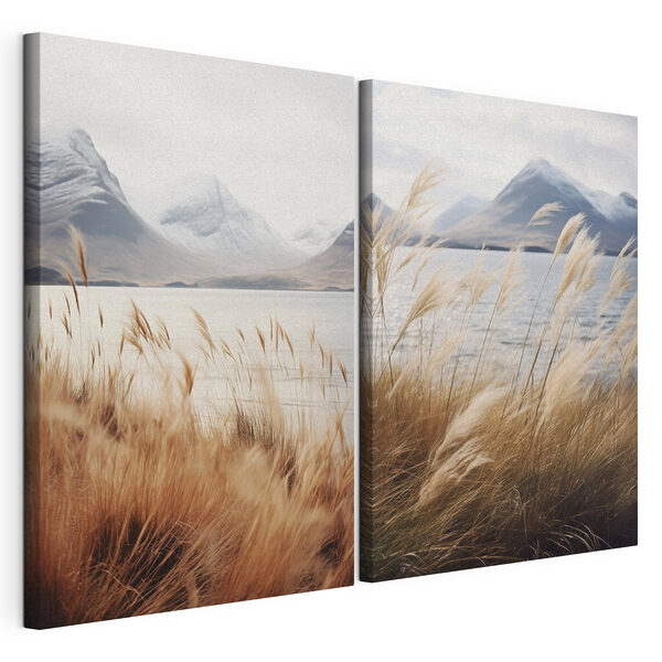 Les montagnes sereines se reflètent dans l'eau calme Impression sur toile modulaire Les montagnes sereines se reflètent dans l'eau calme