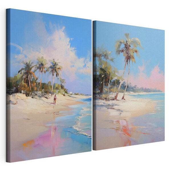 Tableau représentant une plage et des palmiers Impression sur toile modulaire Tableau représentant une plage et des palmiers