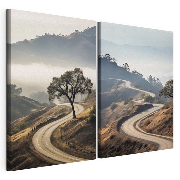 Route sinueuse avec un arbre Impression sur toile modulaire Route sinueuse avec un arbre