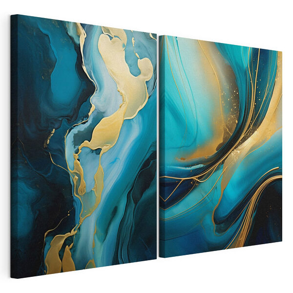 Des vagues fluides aux tons bleus apaisants Impression sur toile modulaire Des vagues fluides aux tons bleus apaisants