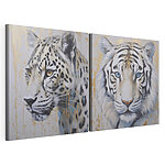 Impression sur toile modulaire Deux tableaux représentant des tigres et des léopards