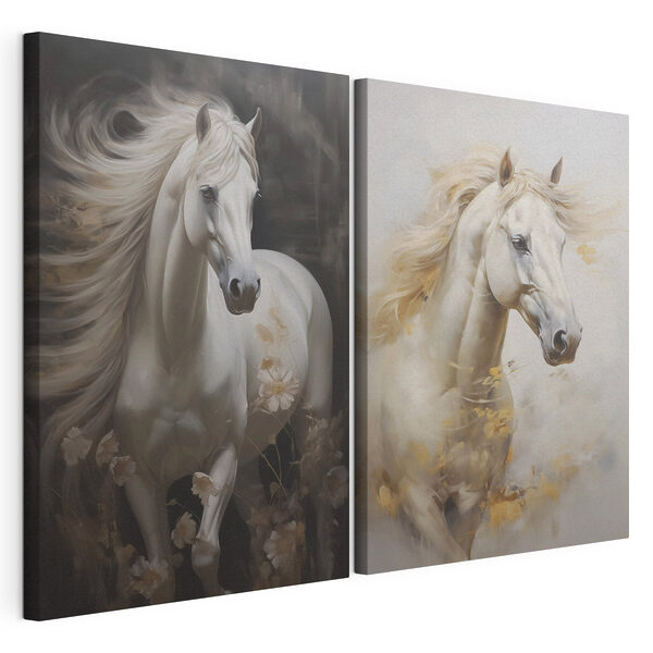 Tableau représentant un cheval blanc Impression sur toile modulaire Tableau représentant un cheval blanc