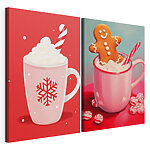 Impression sur toile modulaire Deux tasses de chocolat chaud et un bonhomme en pain d'épices