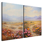 Impression sur toile modulaire Peinture représentant un paysage avec des fleurs