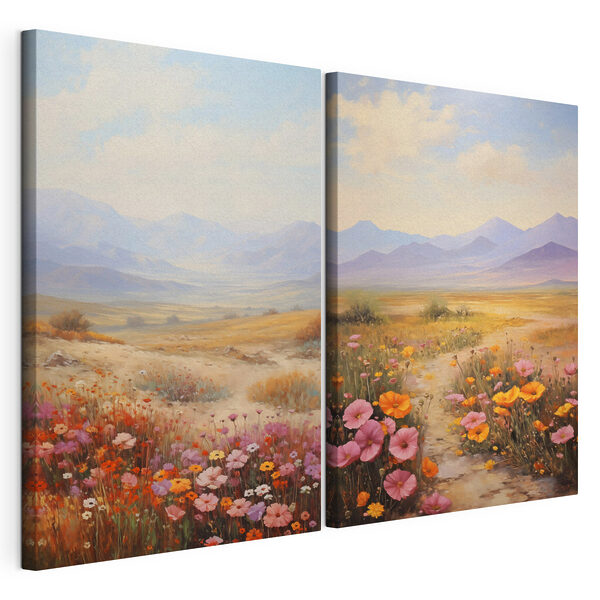 Peinture représentant un paysage avec des fleurs Impression sur toile modulaire Peinture représentant un paysage avec des fleurs