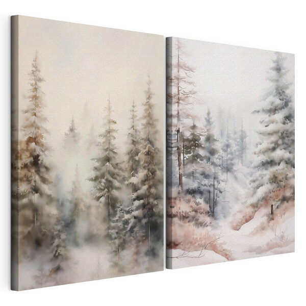 Peinture représentant des arbres sous la neige Impression sur toile modulaire Peinture représentant des arbres sous la neige