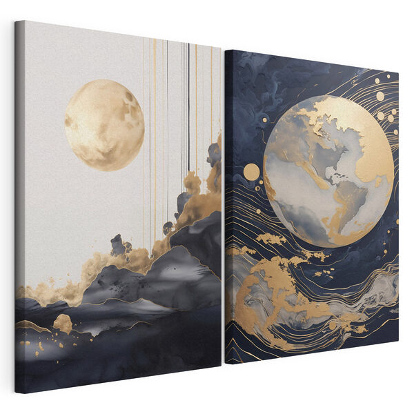 Impression sur toile modulaire Deux tableaux représentant la Lune et la Lune