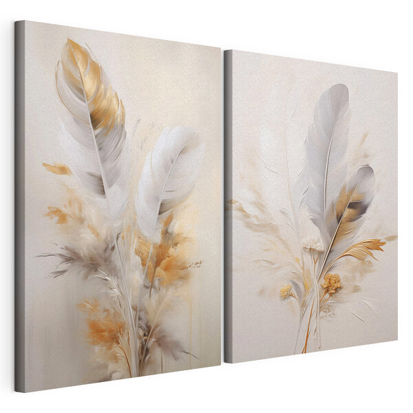 Peinture représentant des plumes et des fleurs Impression sur toile modulaire Peinture représentant des plumes et des fleurs