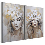 Impression sur toile modulaire Tableau représentant une femme avec des fleurs sur la tête